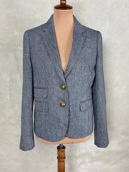 J. Crew Jackets & Blazers - J. Crew Dalton Blue & White Herringbone Italian Cotton Linen Blazer NWOT 6